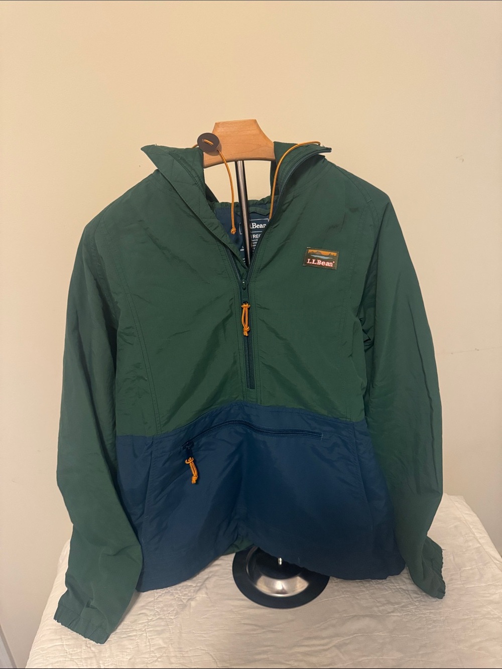 L.L. Bean Forest Green & Navy Half-Zip Hooded Pullover